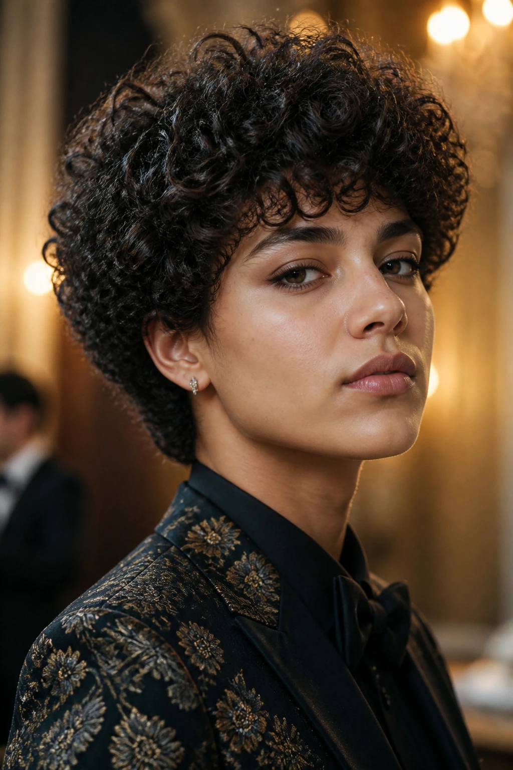 Portrait of person with high-volume round curly cut.