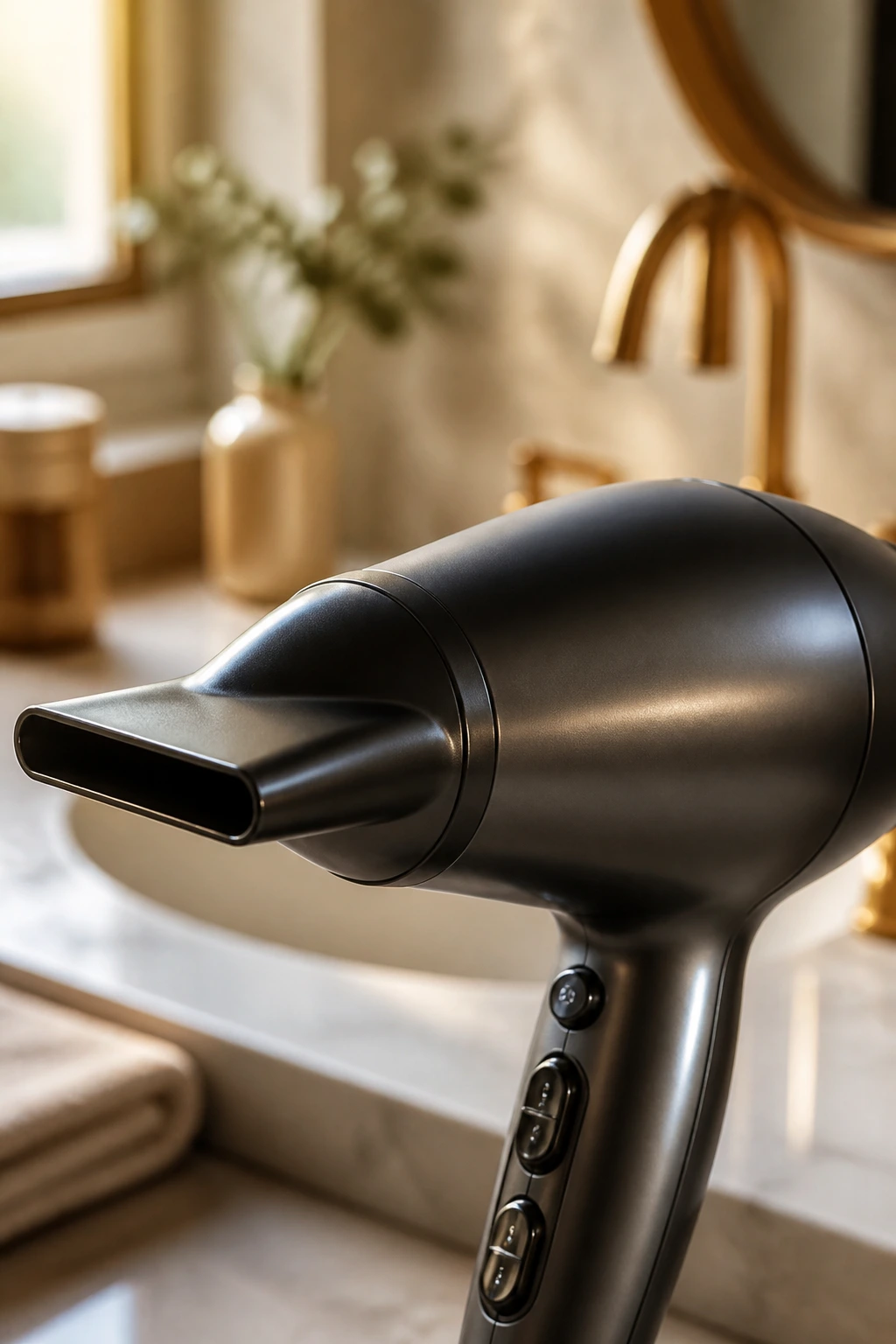 Close-up of a blow dryer as an essential home hair tool
