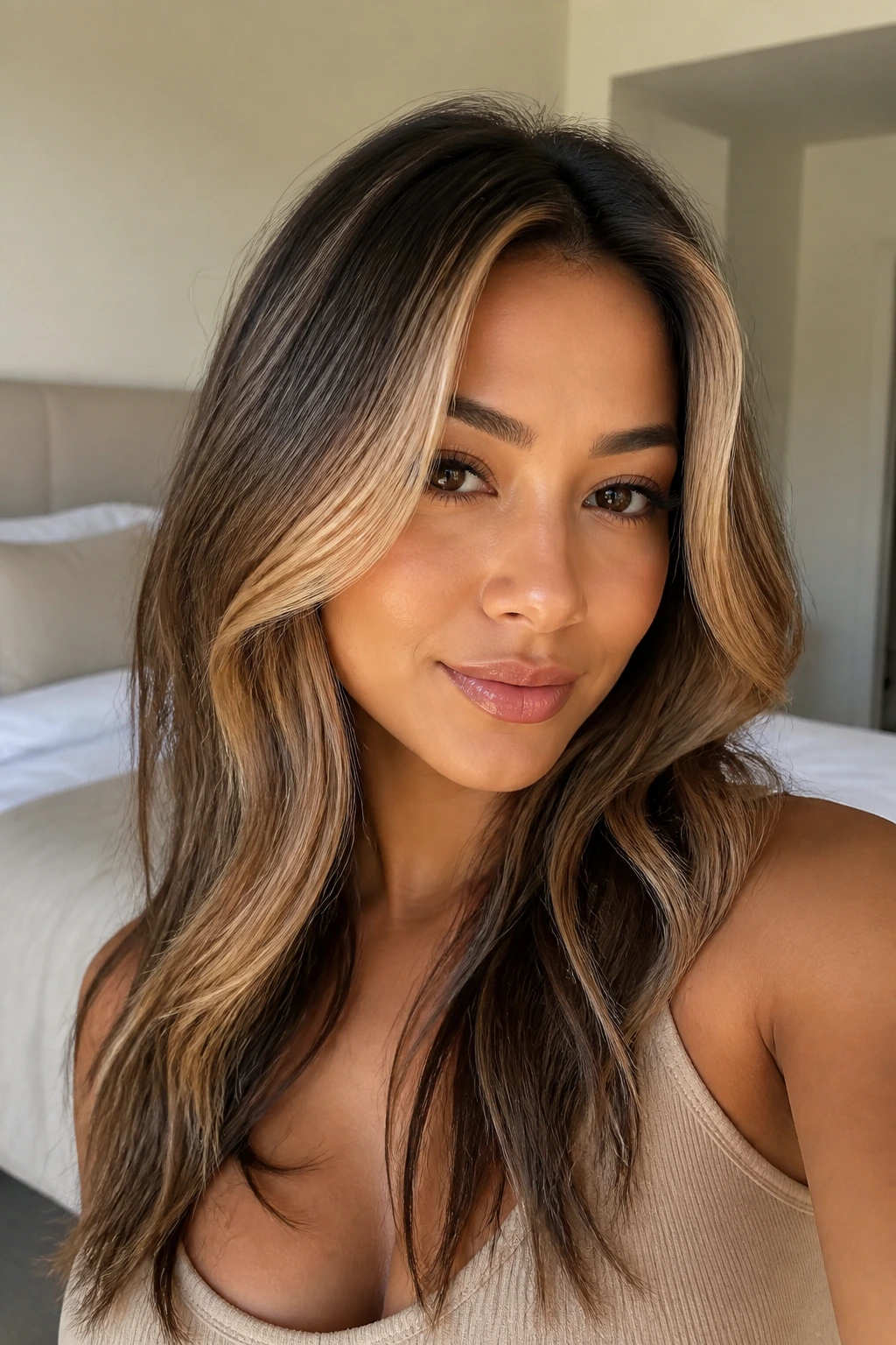 Close-up of a real woman with honey butter face frame around the cheeks