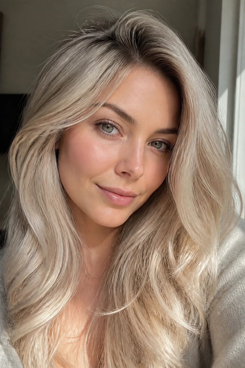 Portrait of a woman with honey champagne platinum hair