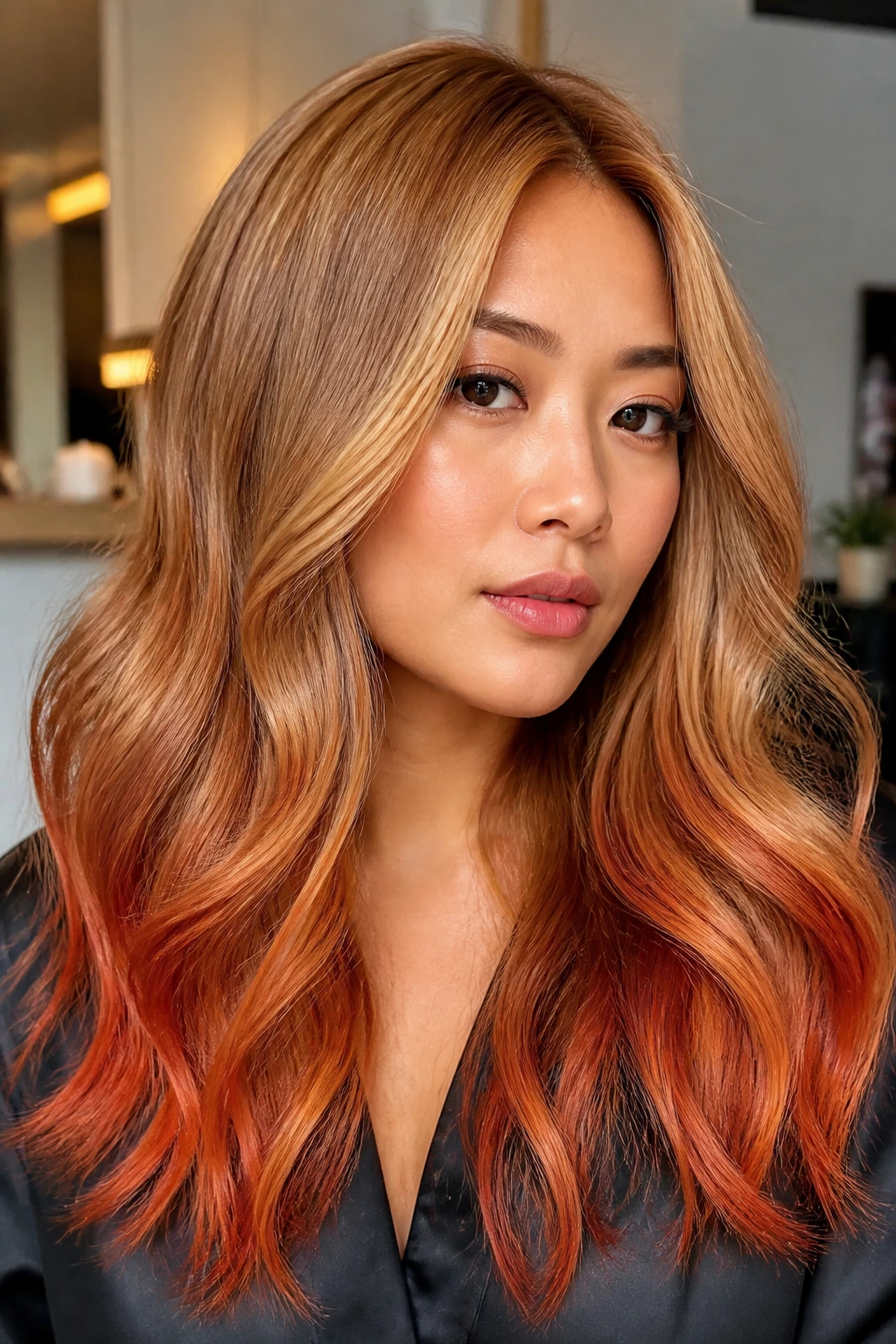 Close-up of a real person with honey glaze and copper ends in warm indoor light.