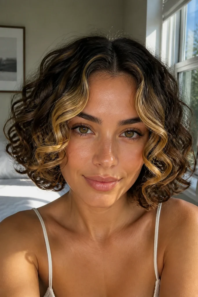30 Highlighted Bobs for Brunettes with Curly Hair