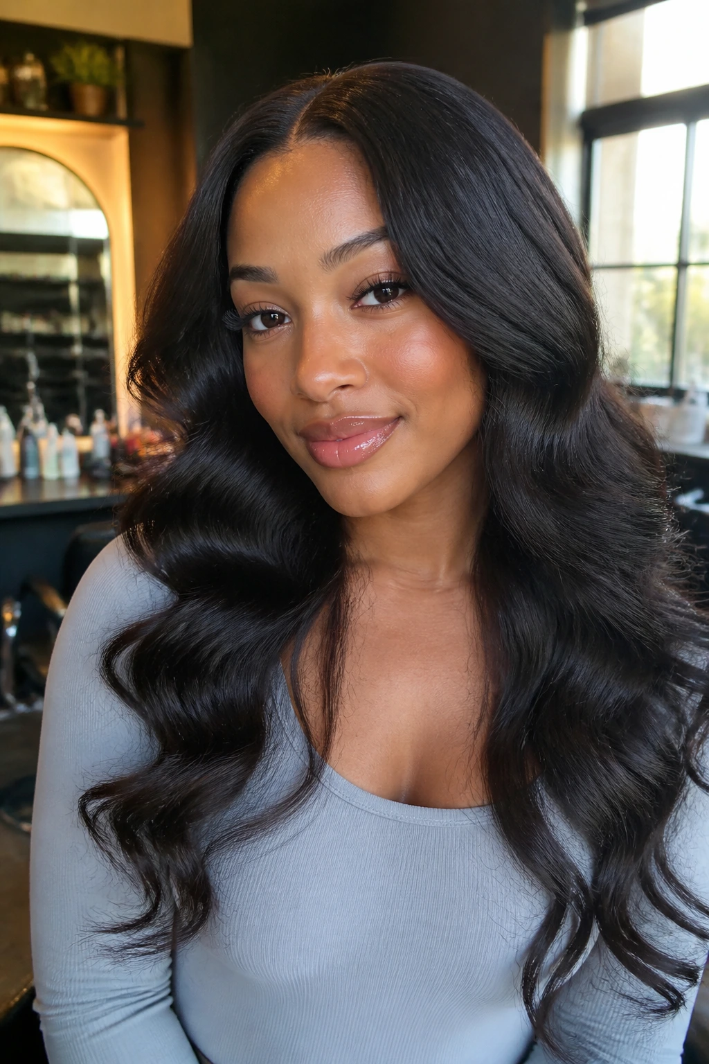Portrait of a real person wearing a 100% human hair wig