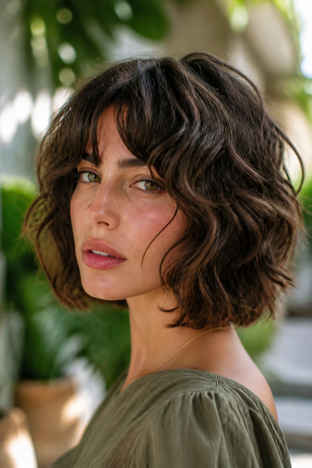 Close-up portrait of a real person with a humidity-friendly bob staying soft in humid air.