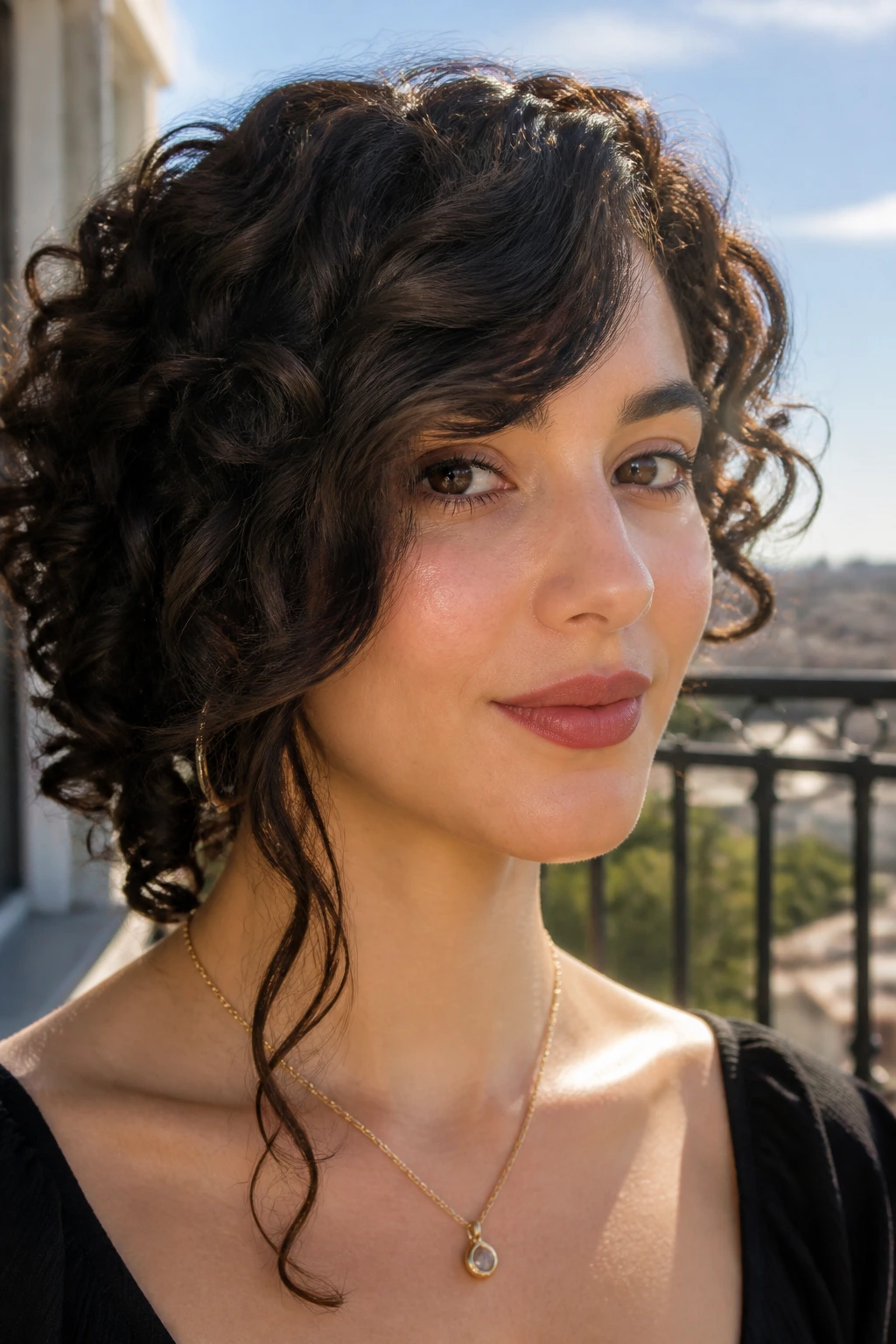 Close-up of a real woman with humidity-resistant side sweep