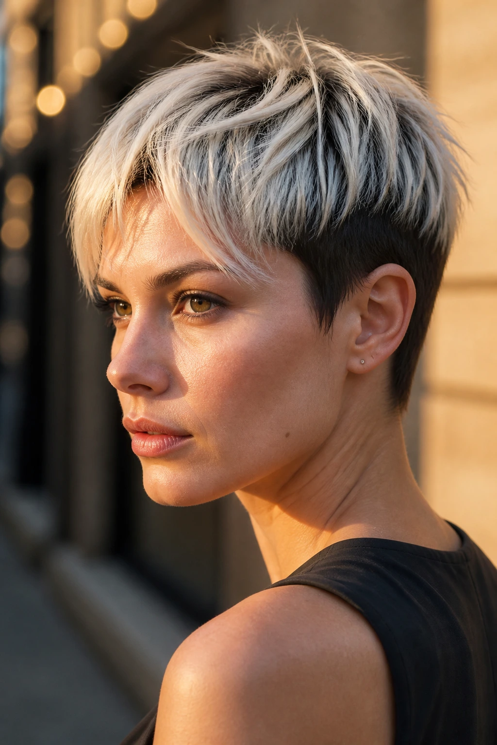 Icy textured crop with platinum top and dark roots
