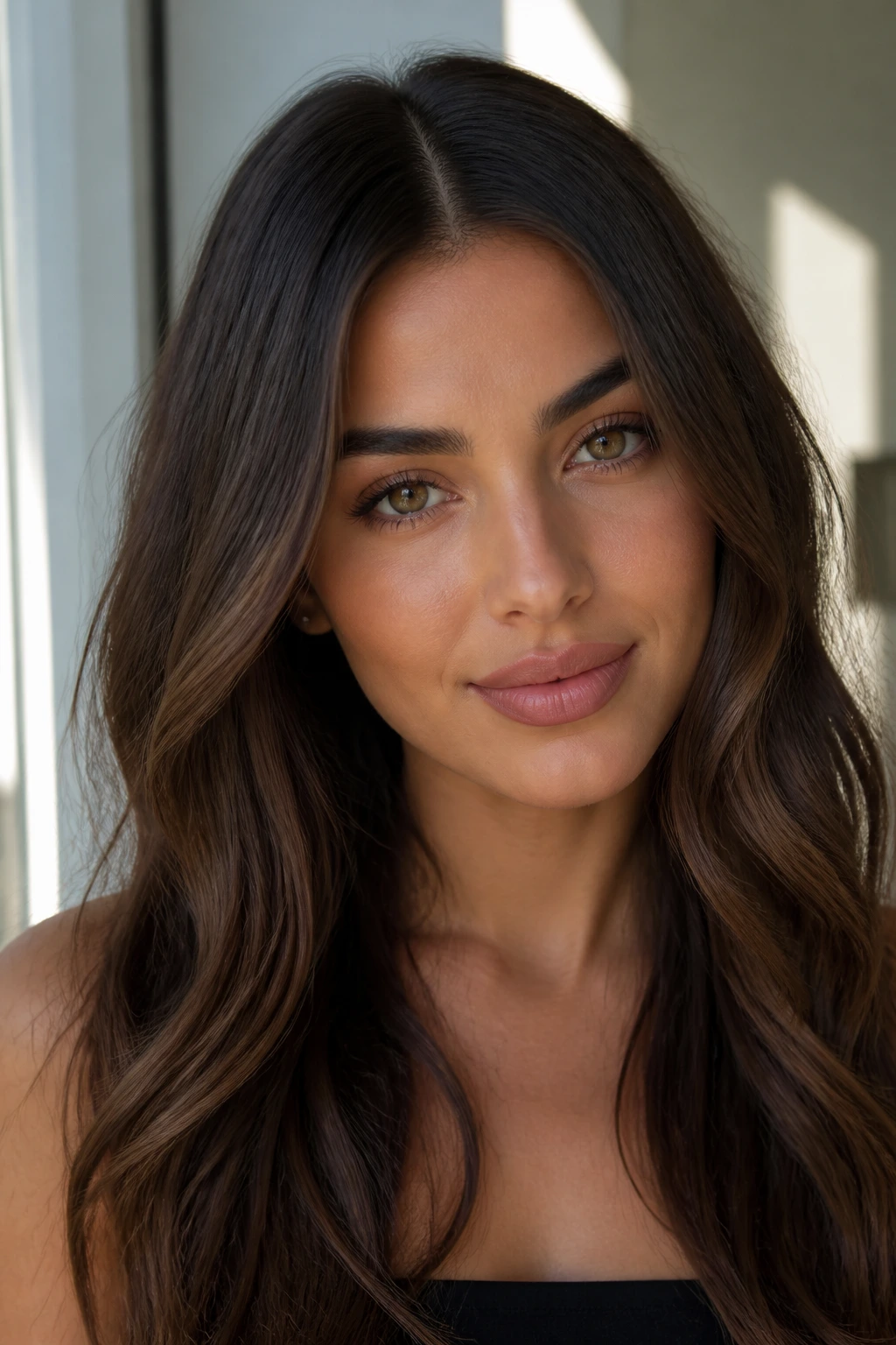 Portrait of brunette with soft waves and intentional styling