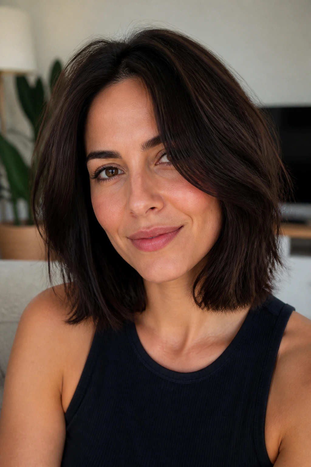 Close-up of a real woman with an internal debulked lob showing lifted crown