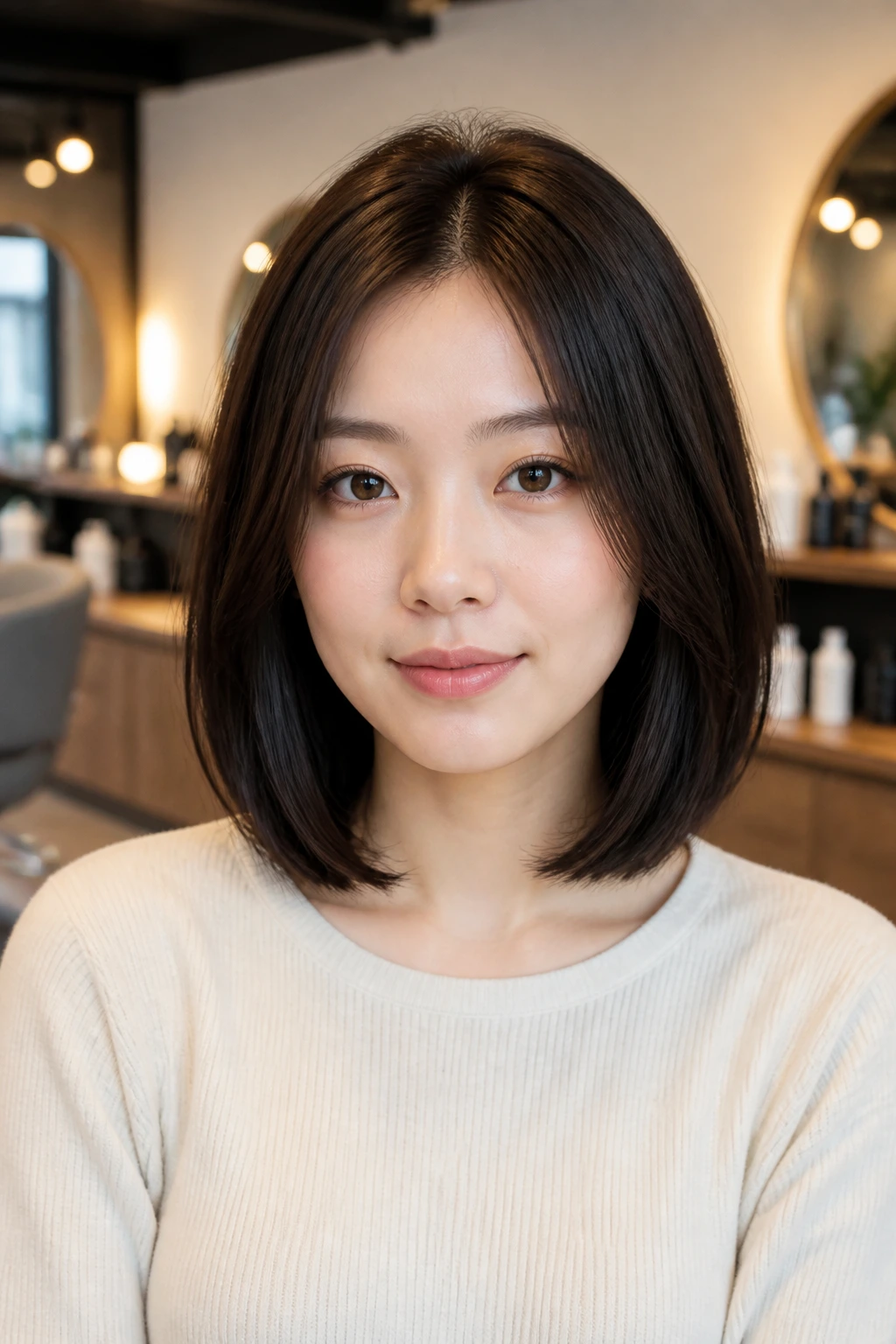 Close-up of real person with internal-weight lob hairstyle