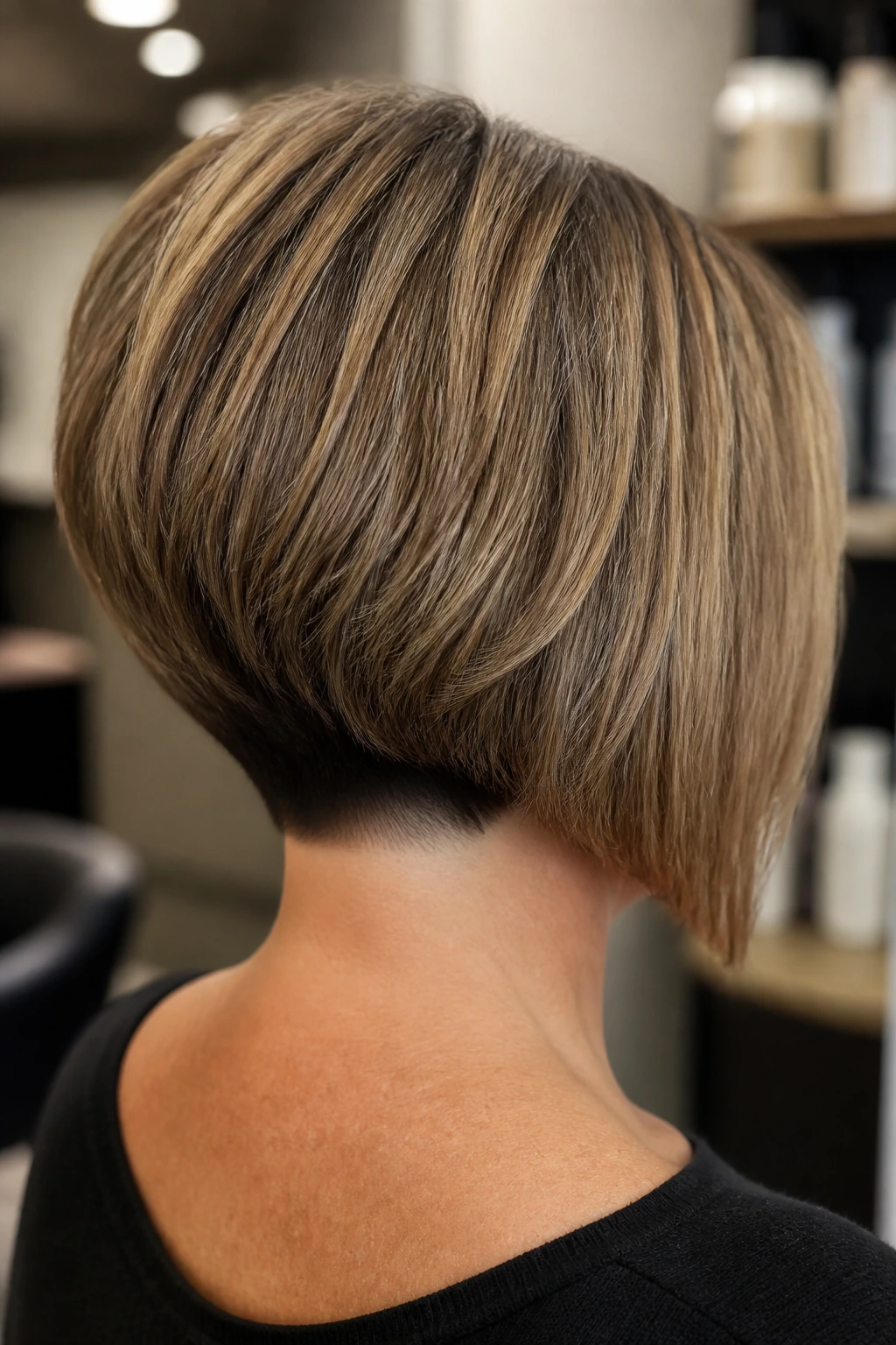 Back-of-head view of inverted bob showing clean back shape and longer front pieces