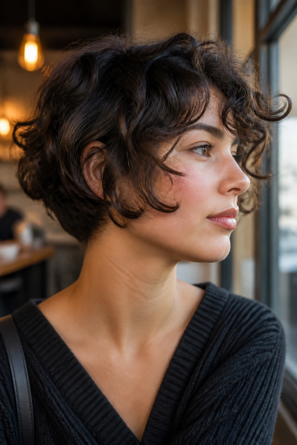 Close-up of a real person with an inverted bob kicking out under the ear