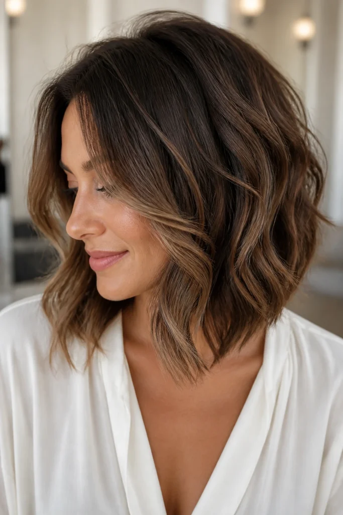 25 Angled Haircuts for Shoulder Length Hair with Loose Curls