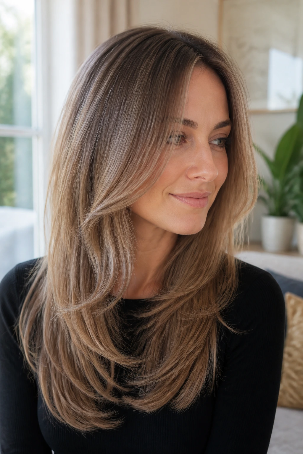 Three-quarter portrait showing invisible internal layers in fine hair.