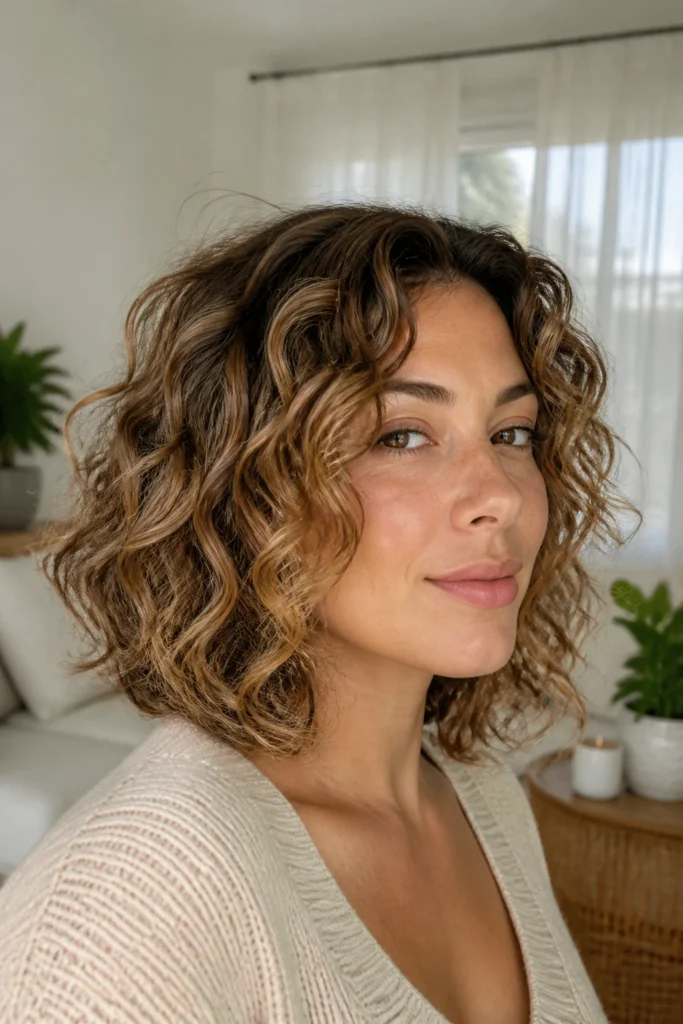 22 Mid Length Hairstyles for Curly Hair with Beachy Waves
