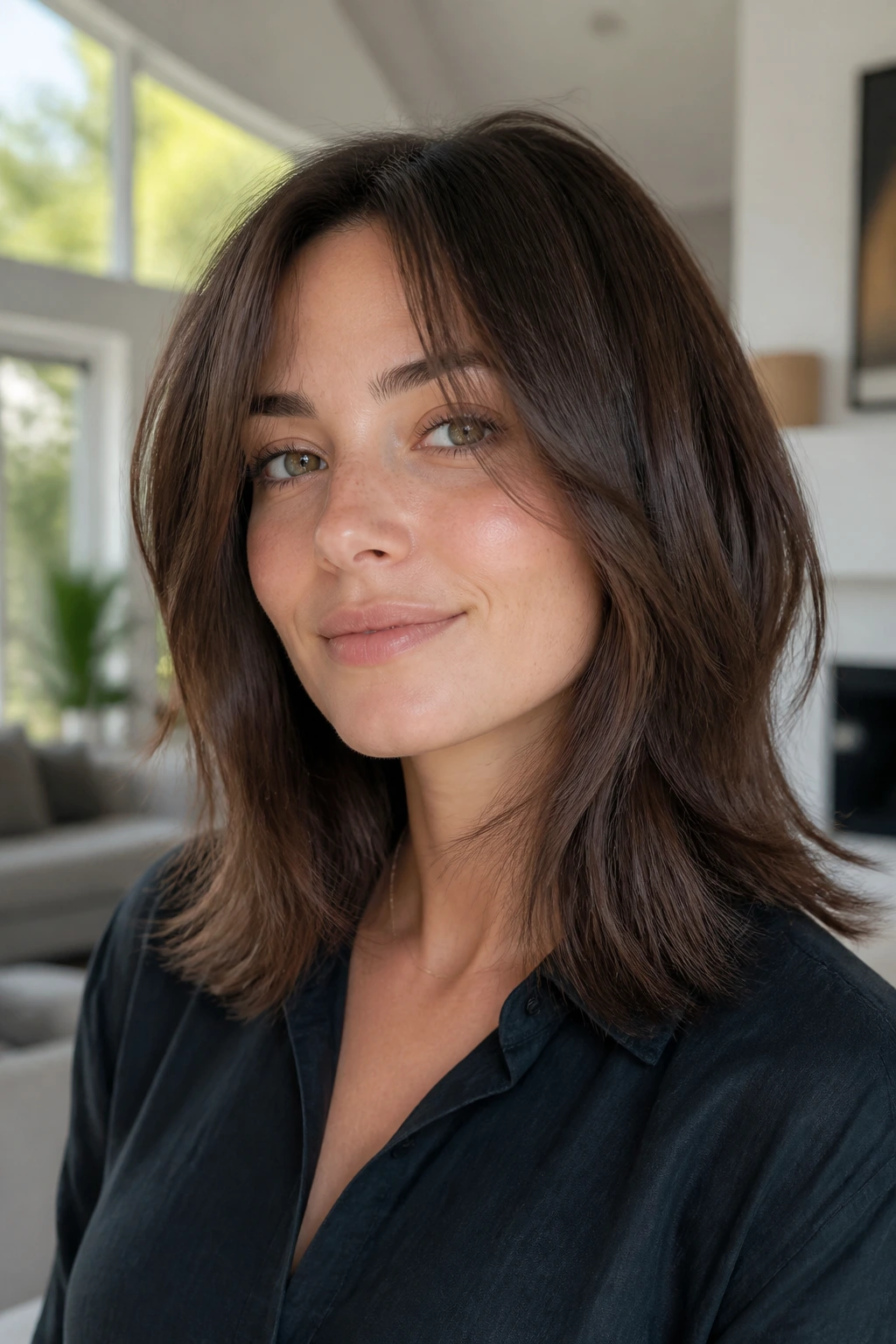 Real woman with invisible layer shag showing motion
