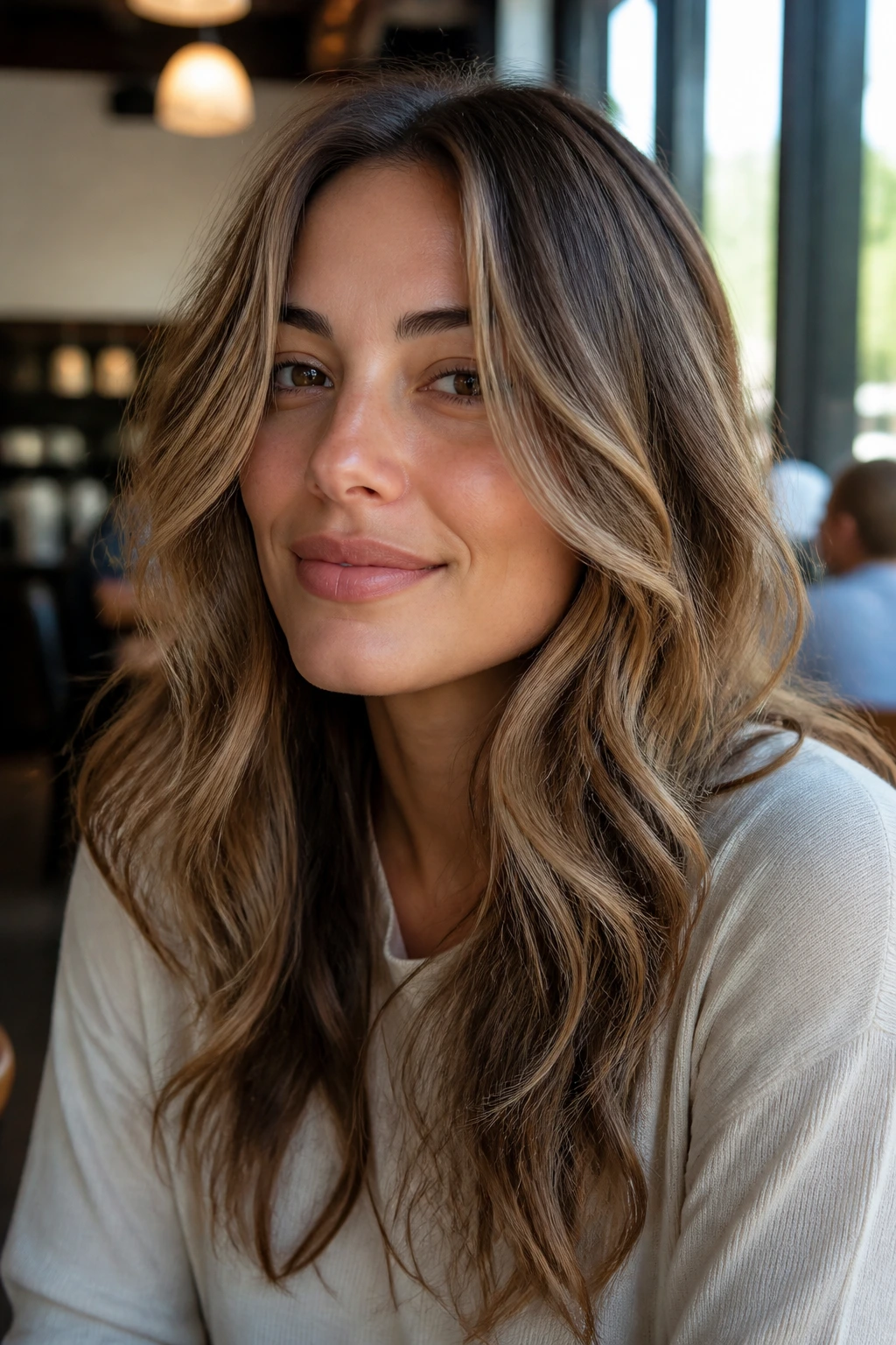 Real woman with invisible-layer beach waves around the face