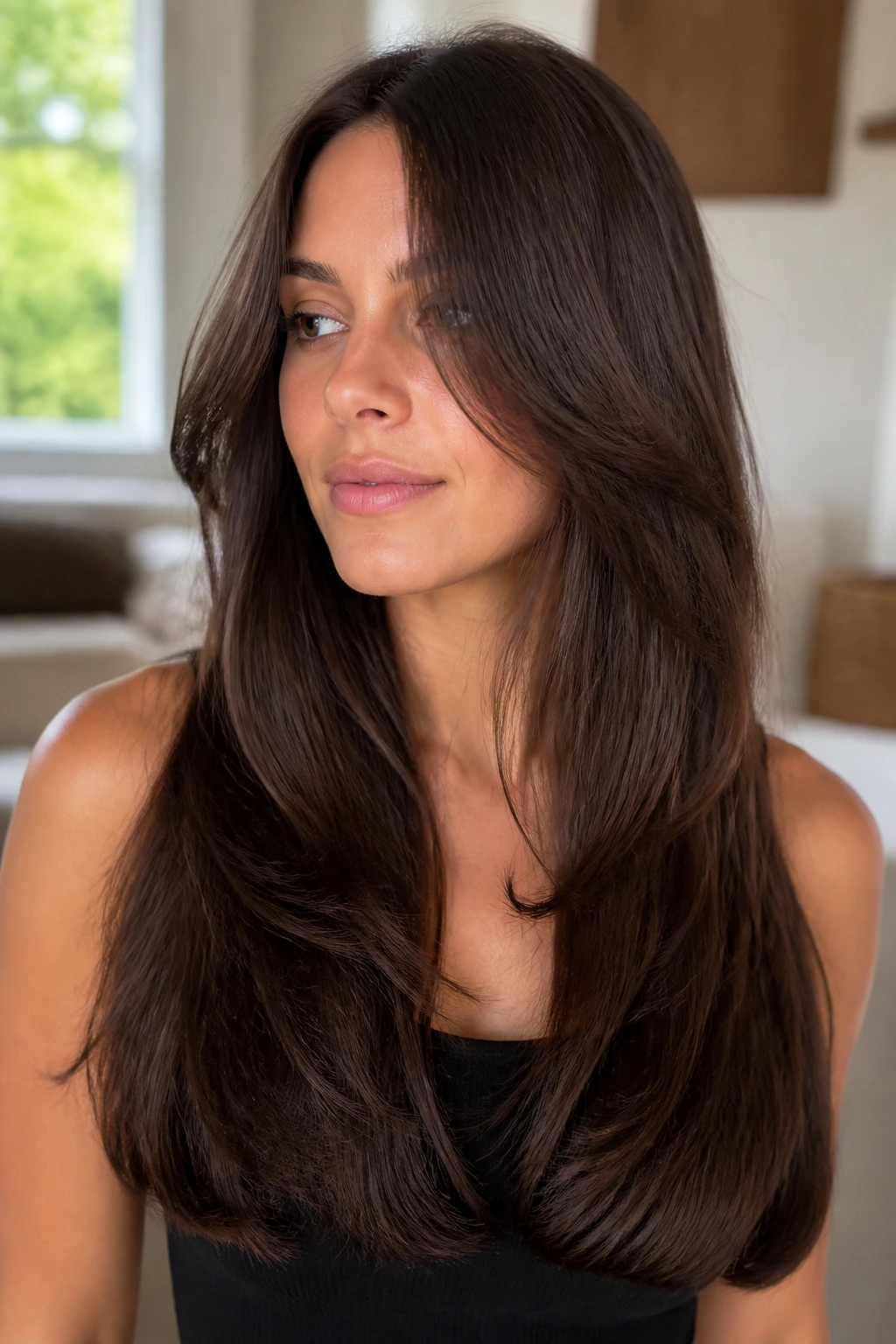 Woman with invisible interior layers and full ends