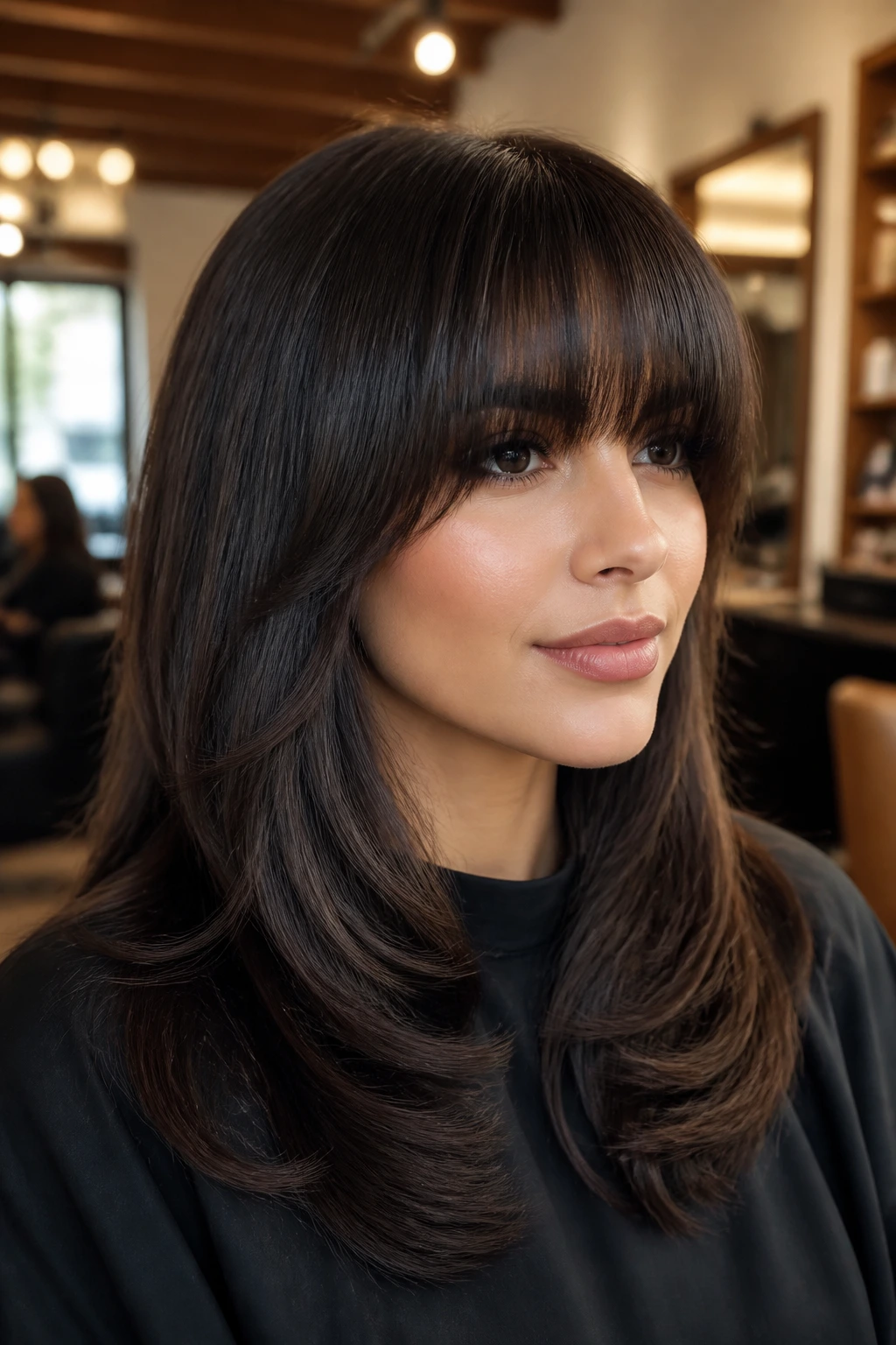 Real person with invisible layered fringe