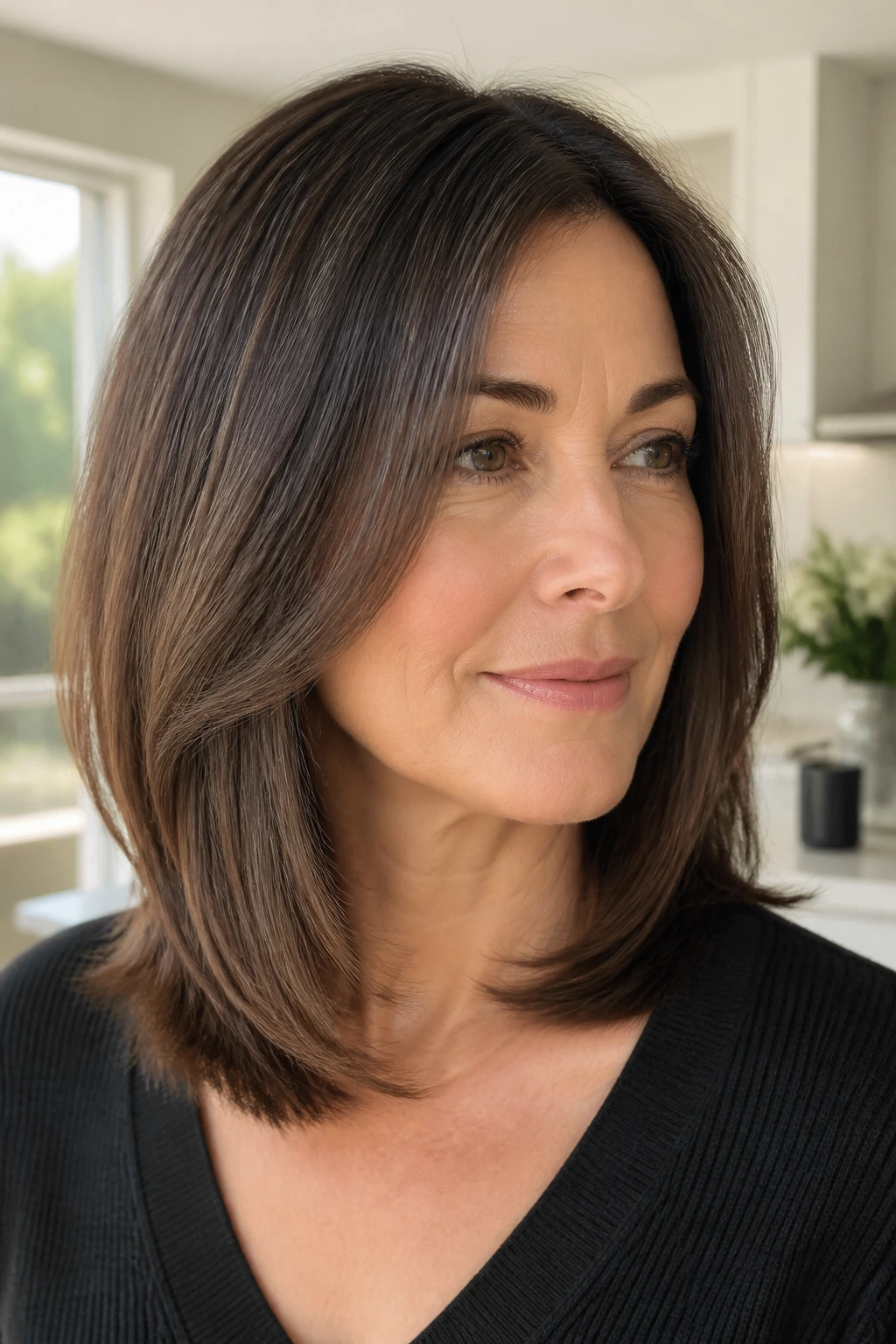 Close-up of a real woman with invisible inner layers for a sleek finish