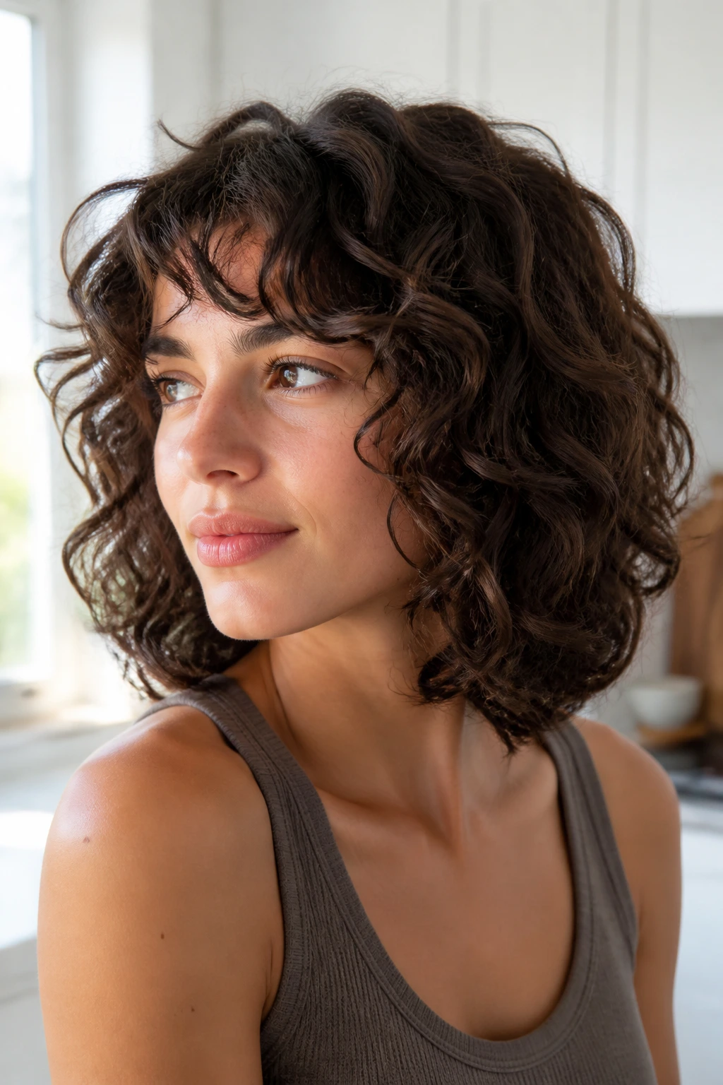 Lob with invisible layers on real woman, subtle lift and soft perimeter
