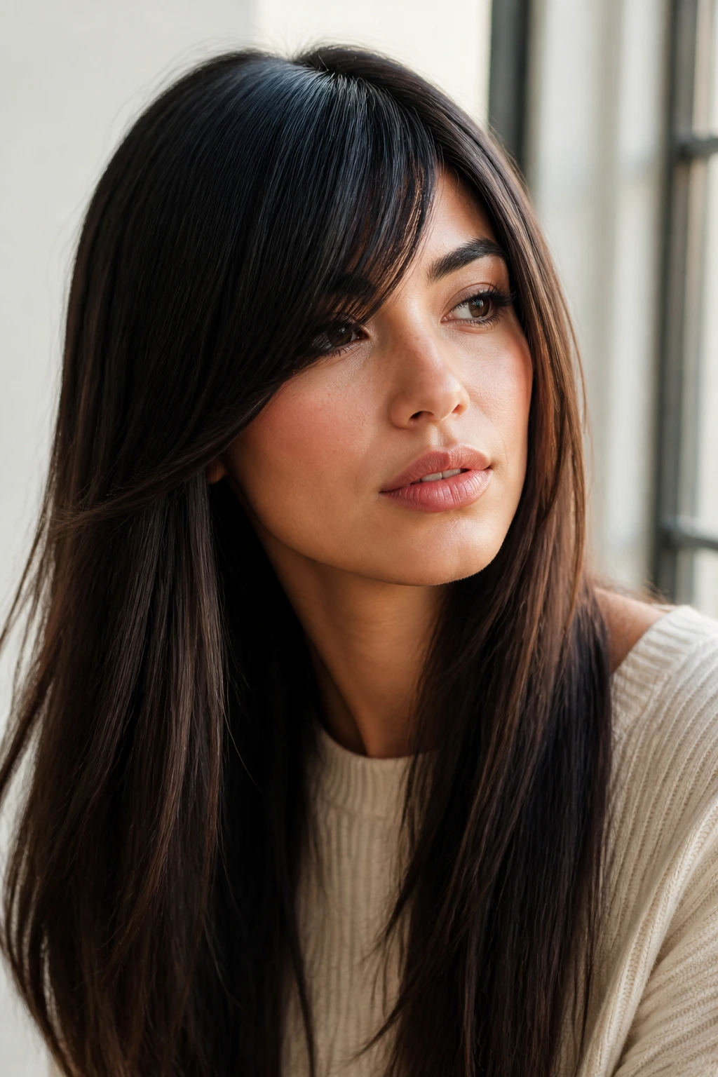 Close-up portrait of a person with an invisible weight-fringe