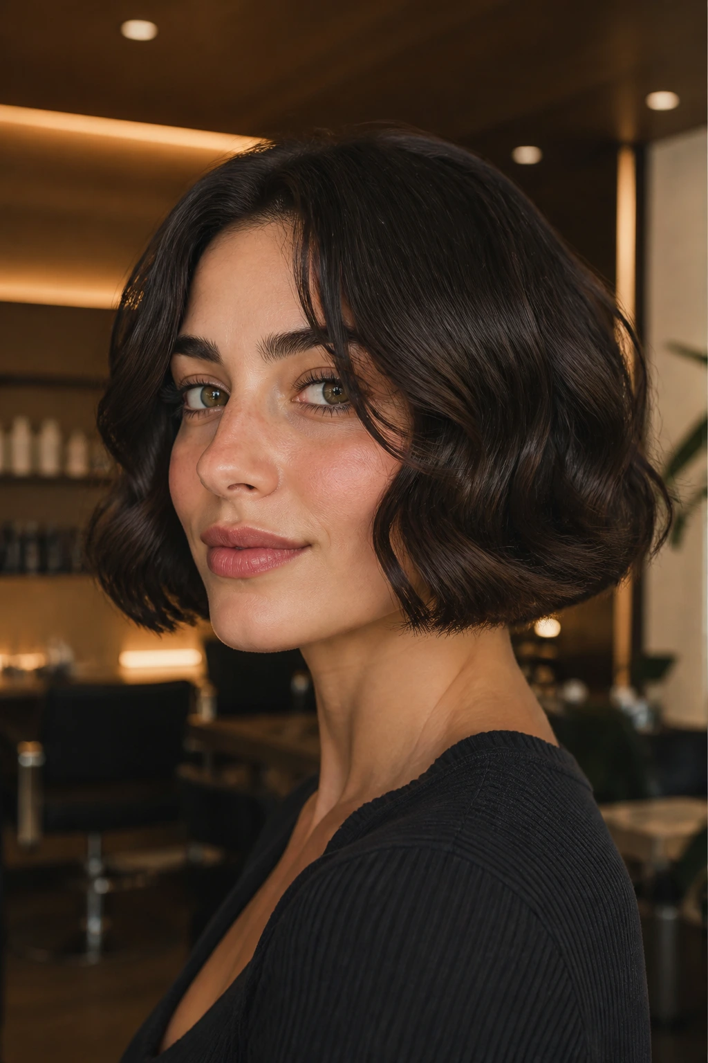 Portrait of a real woman with heavy-ended Italian bob