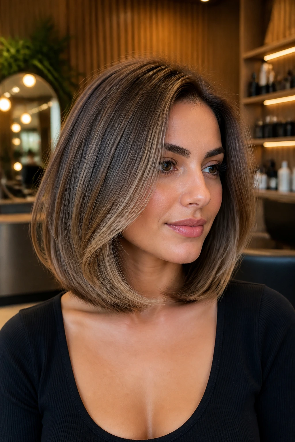 Real woman with Italian lob and polished volume