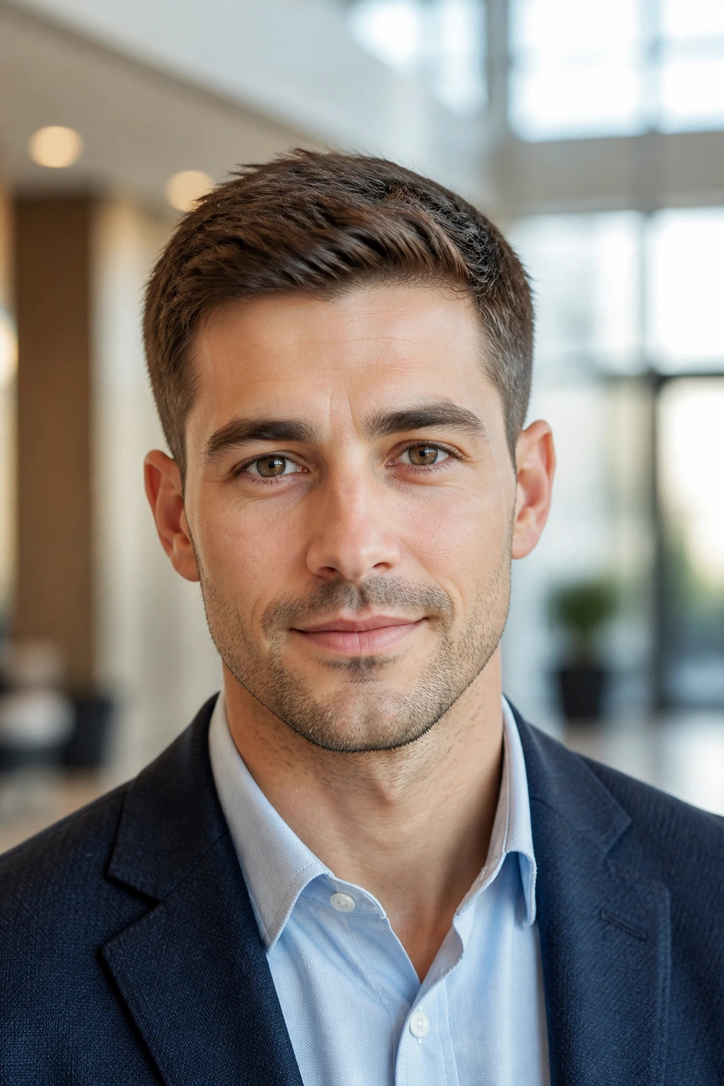 Portrait of a man with Ivy League cut and natural texture