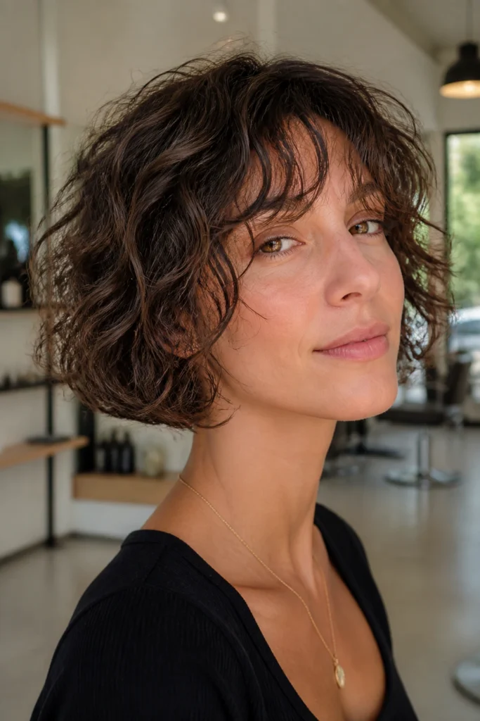 22 Shaggy Short Haircuts for Curly Hair with Curtain Bangs