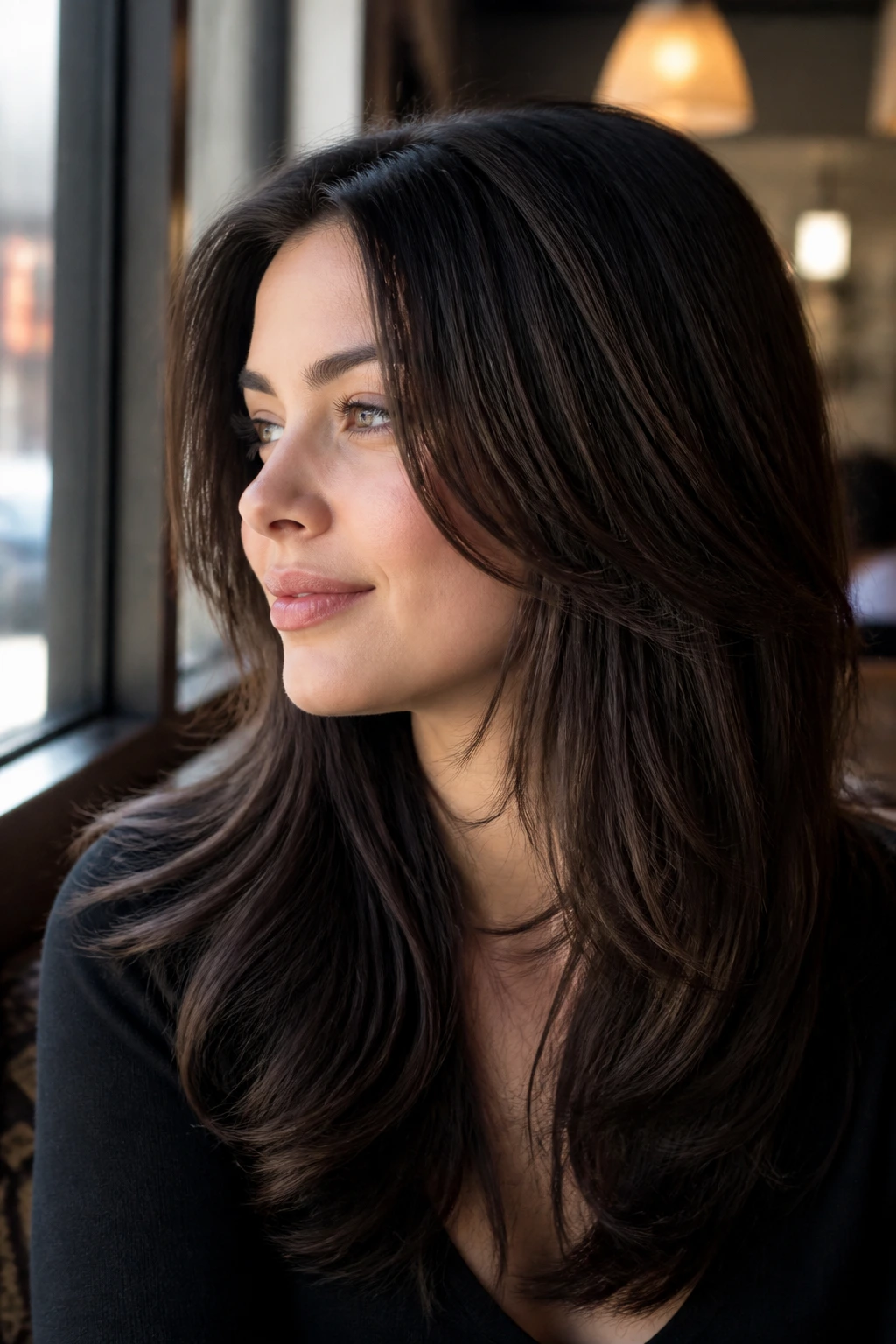 Close-up of a real person with jaw-opening layers shaping the face
