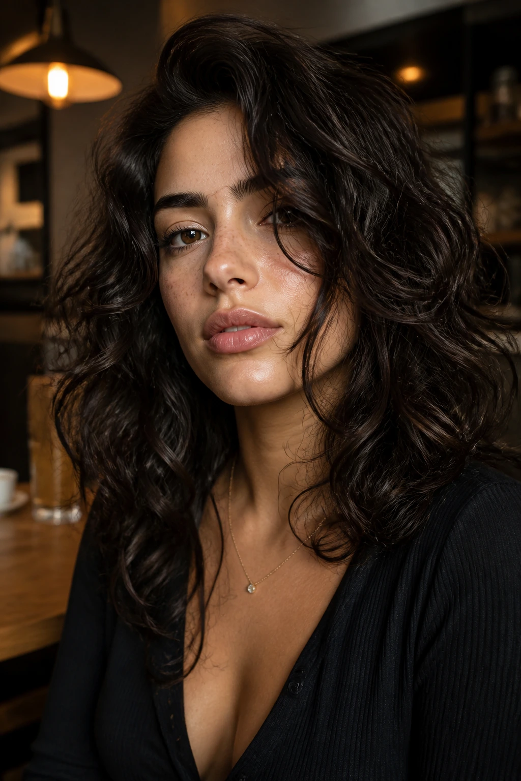 Portrait of a real person showing jaw-slimming layers that soften a square jaw.
