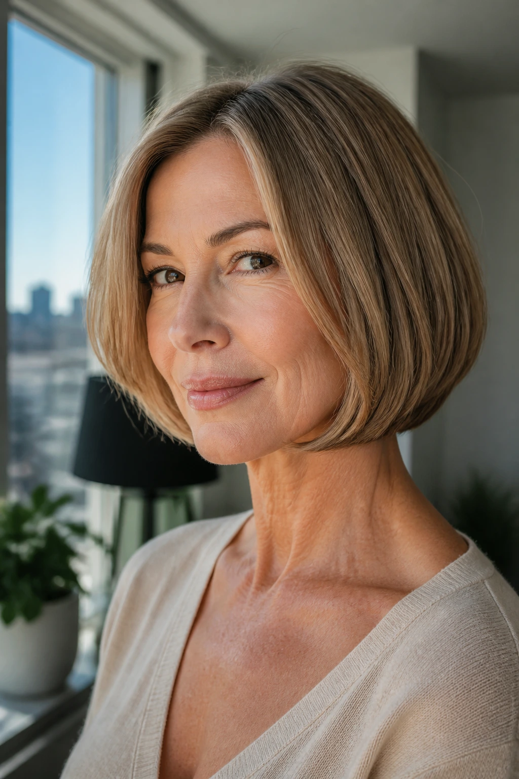 Portrait of a woman with a jawline bob and beveled ends