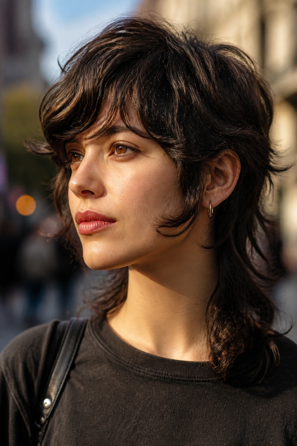 Portrait of a person with jawline mullet sweep hairstyle