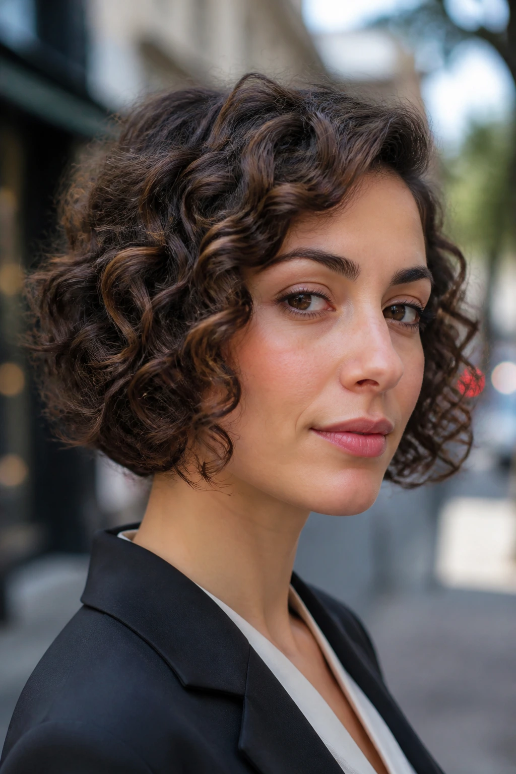 Portrait of real person with jawline grazing spiral crop around the jawline.