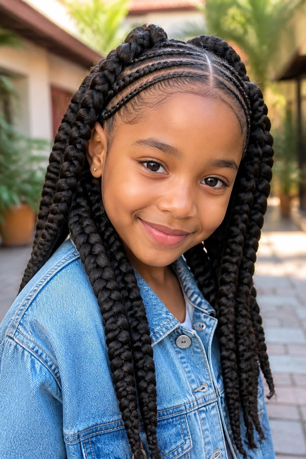 Child with jumbo braids and tiny accent feed-ins
