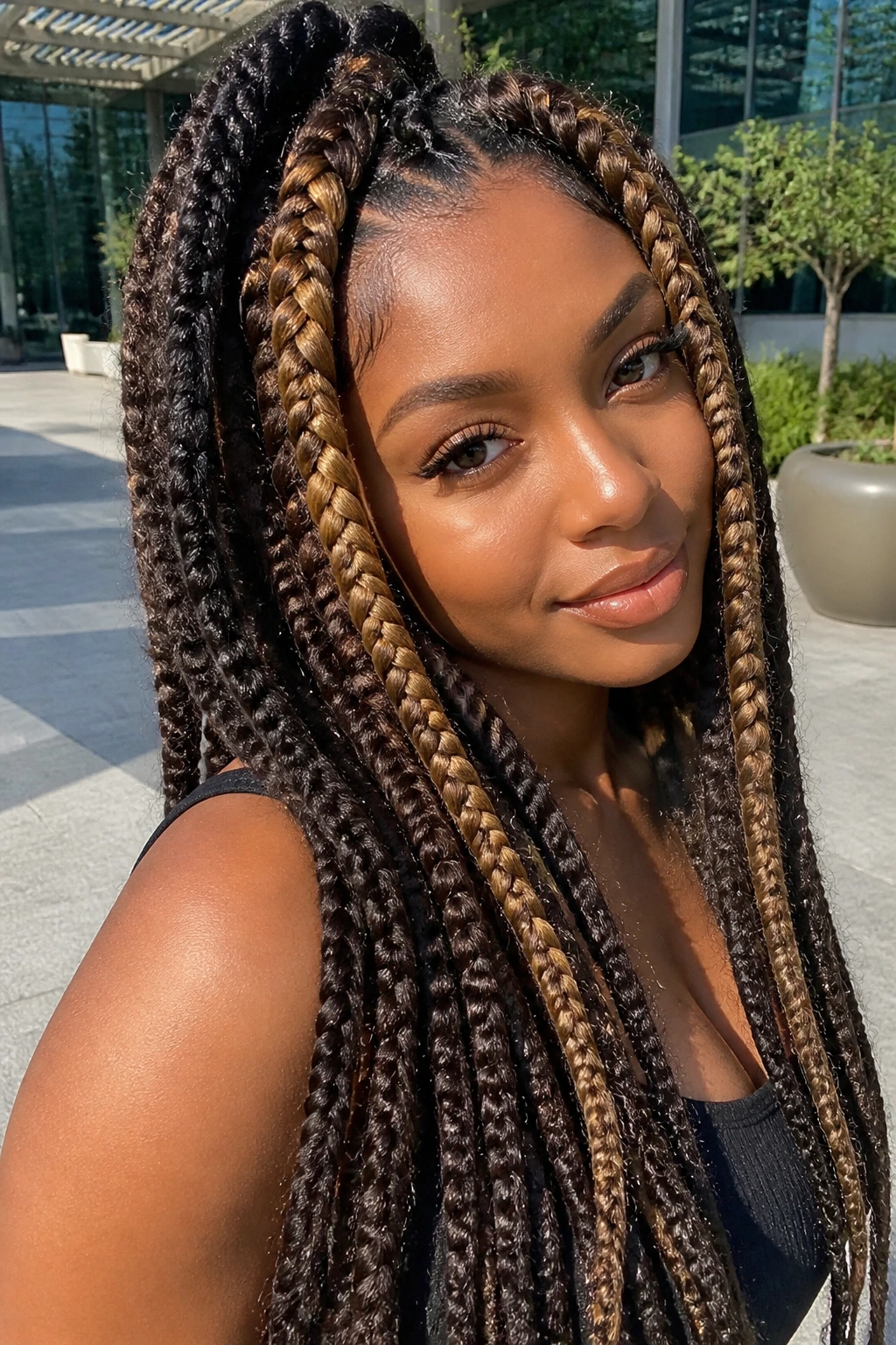 Real woman with jumbo crochet braids and honey butter highlights