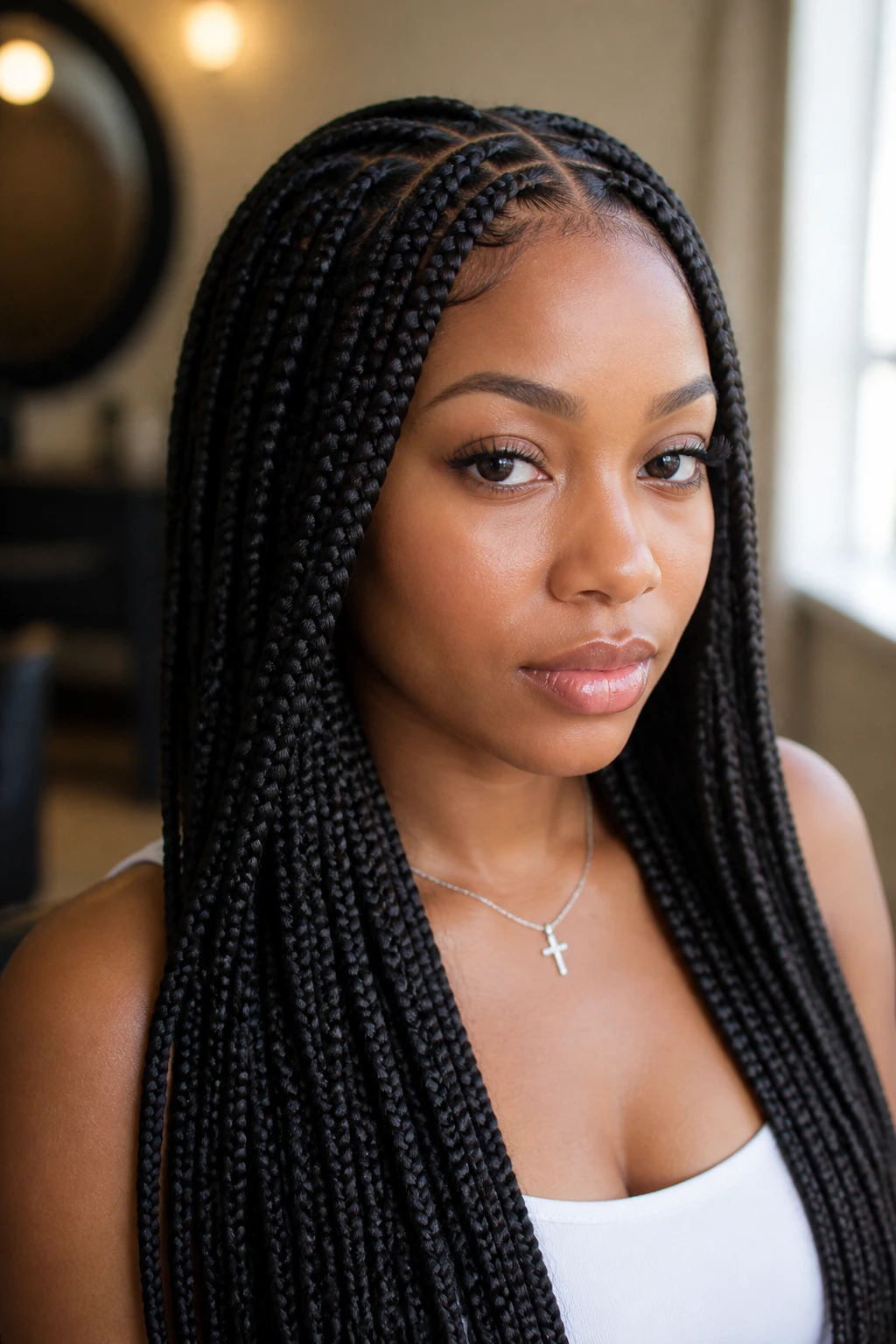 Close-up of knotless box braids on a real woman