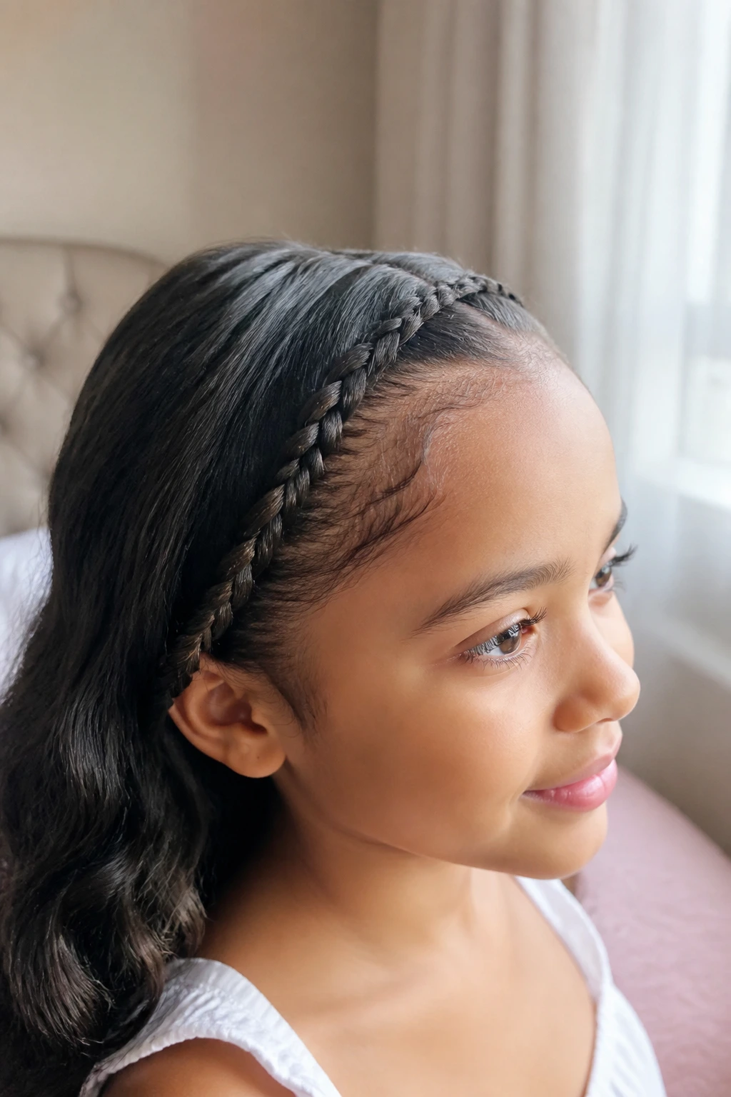 Girl with soft lace braid along hairline