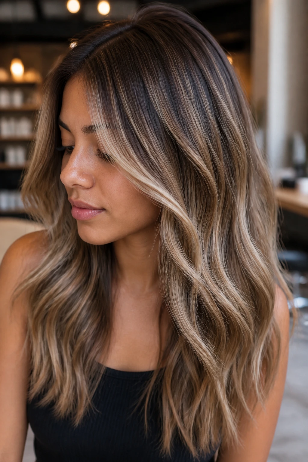 Real person with latte foils and beige finish for soft blend