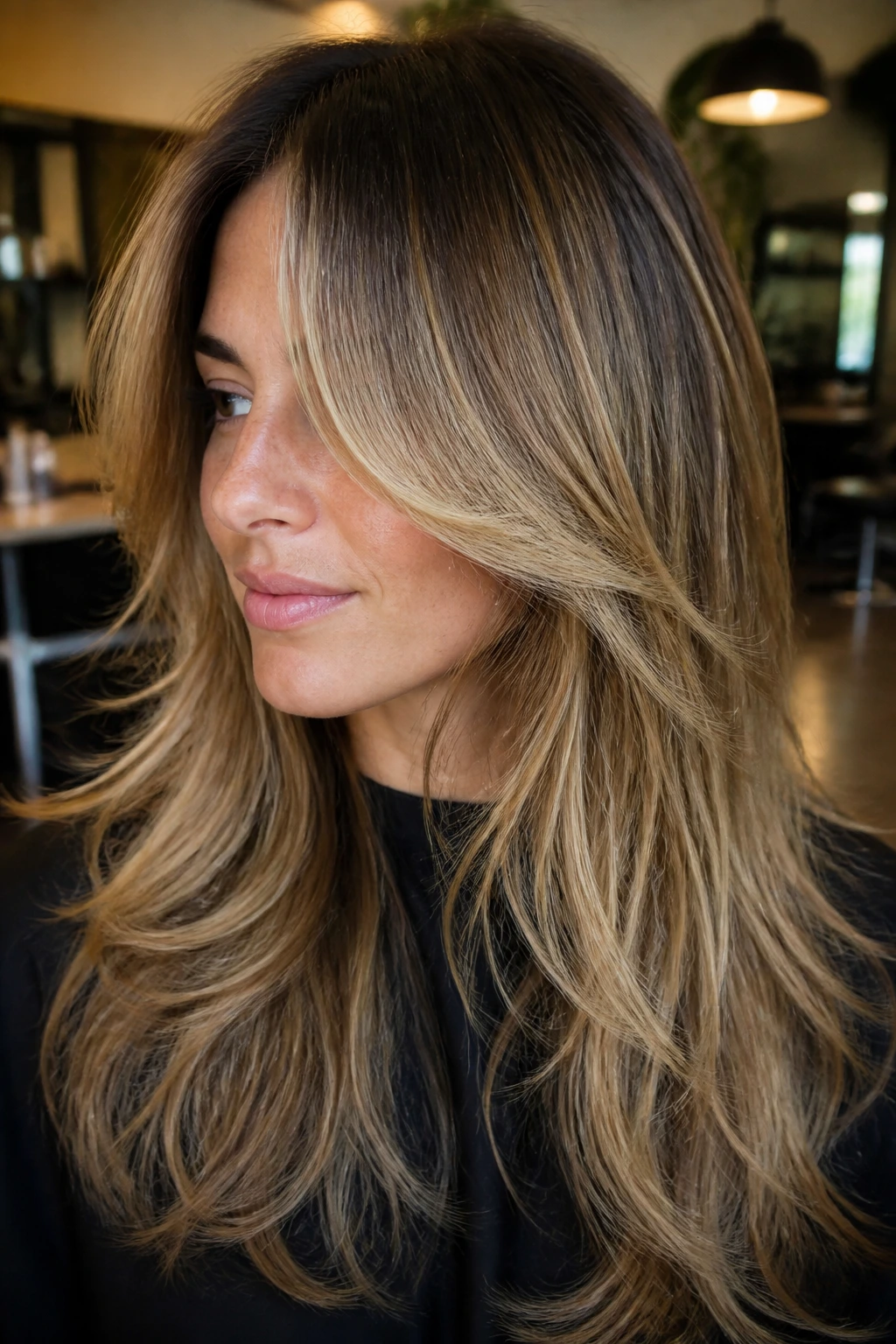 Portrait of a real person showing layered pattern in hair texture