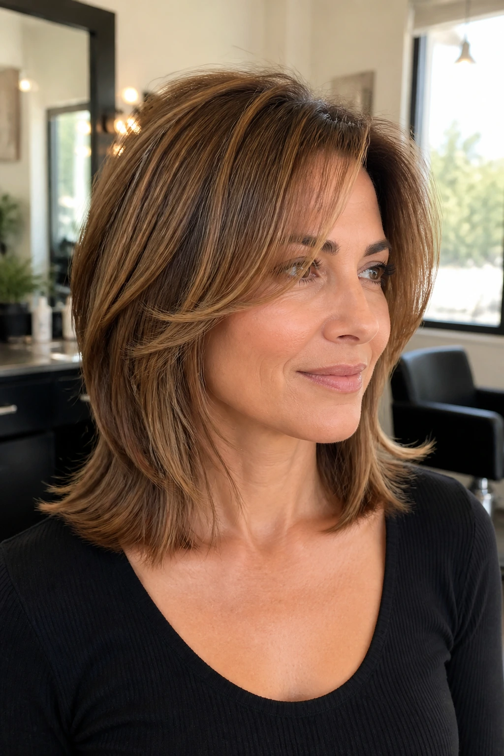 Portrait illustrating how cheekbone-level layers and a defined perimeter shape the look.