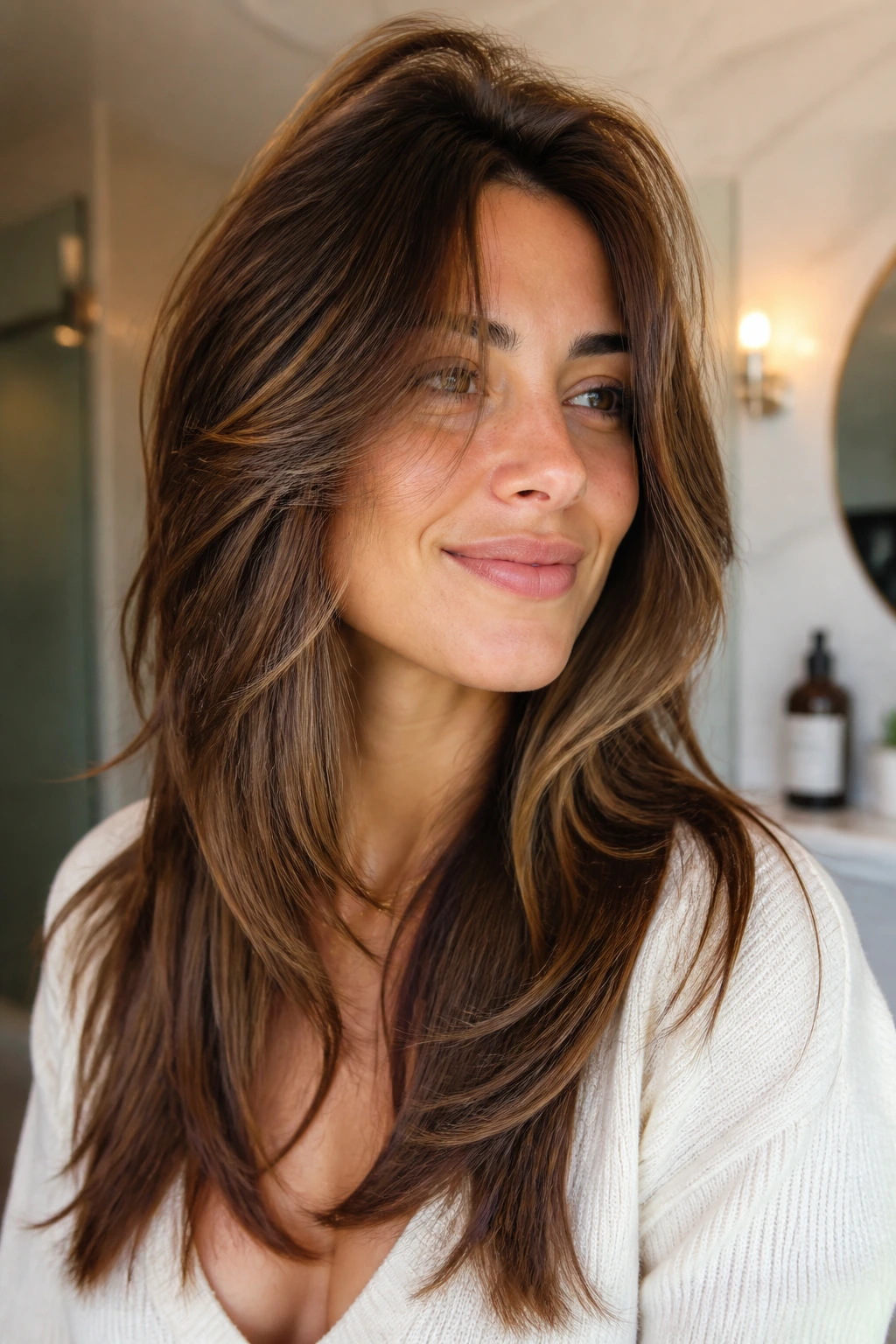 Portrait showing lifted crown and layered hair
