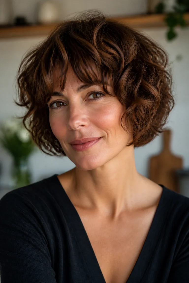 25 Brunette Bobs for Women Over 40 with Curly Hair
