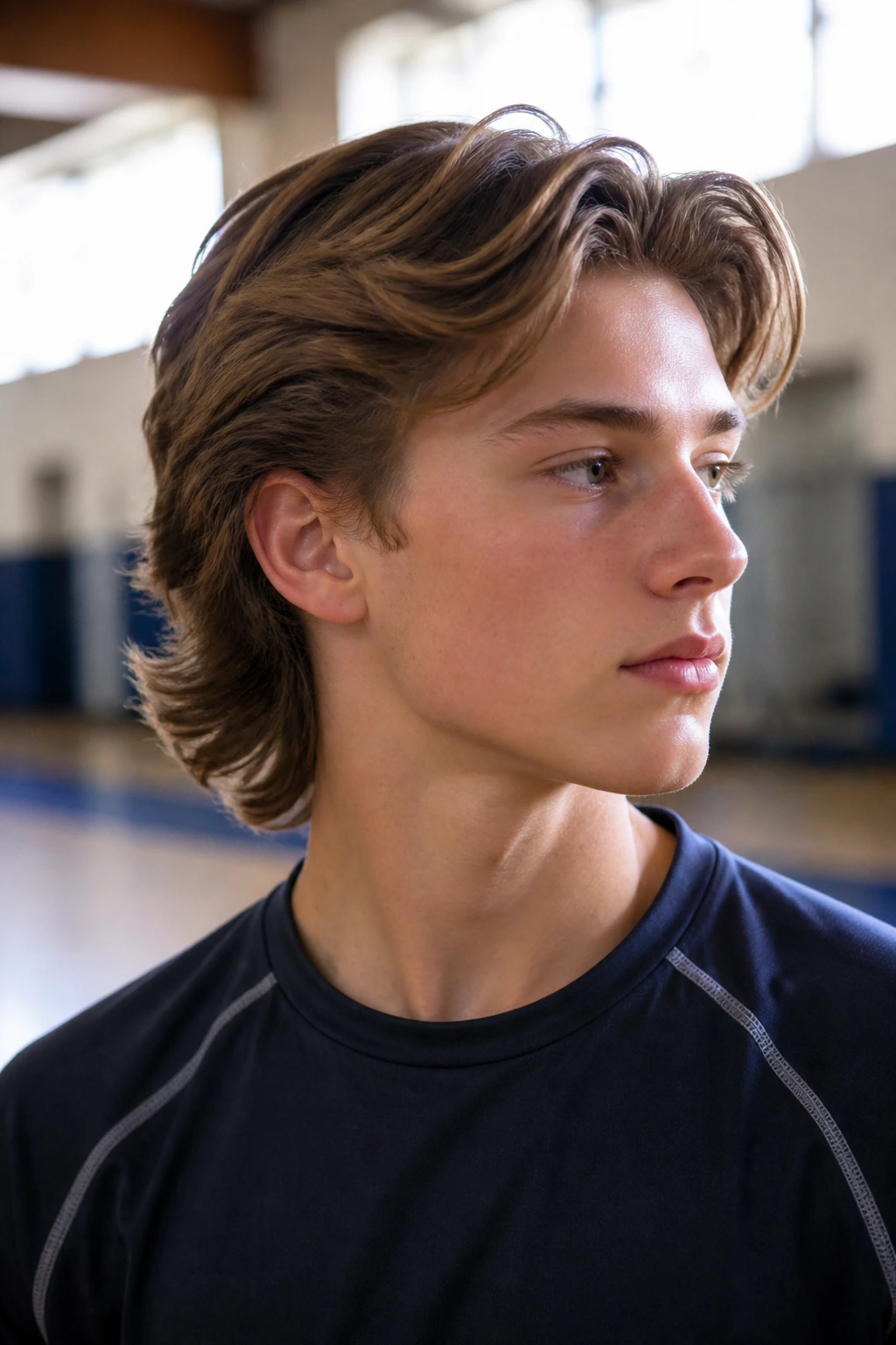 Portrait of a real boy with layered hockey flow hairstyle