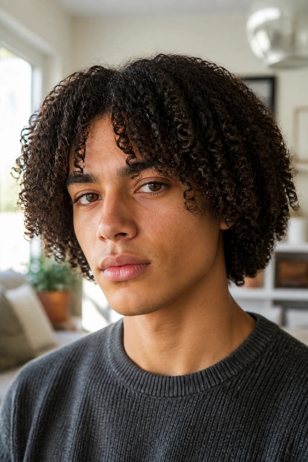 Close-up of real person with layered pageboy for dense coils