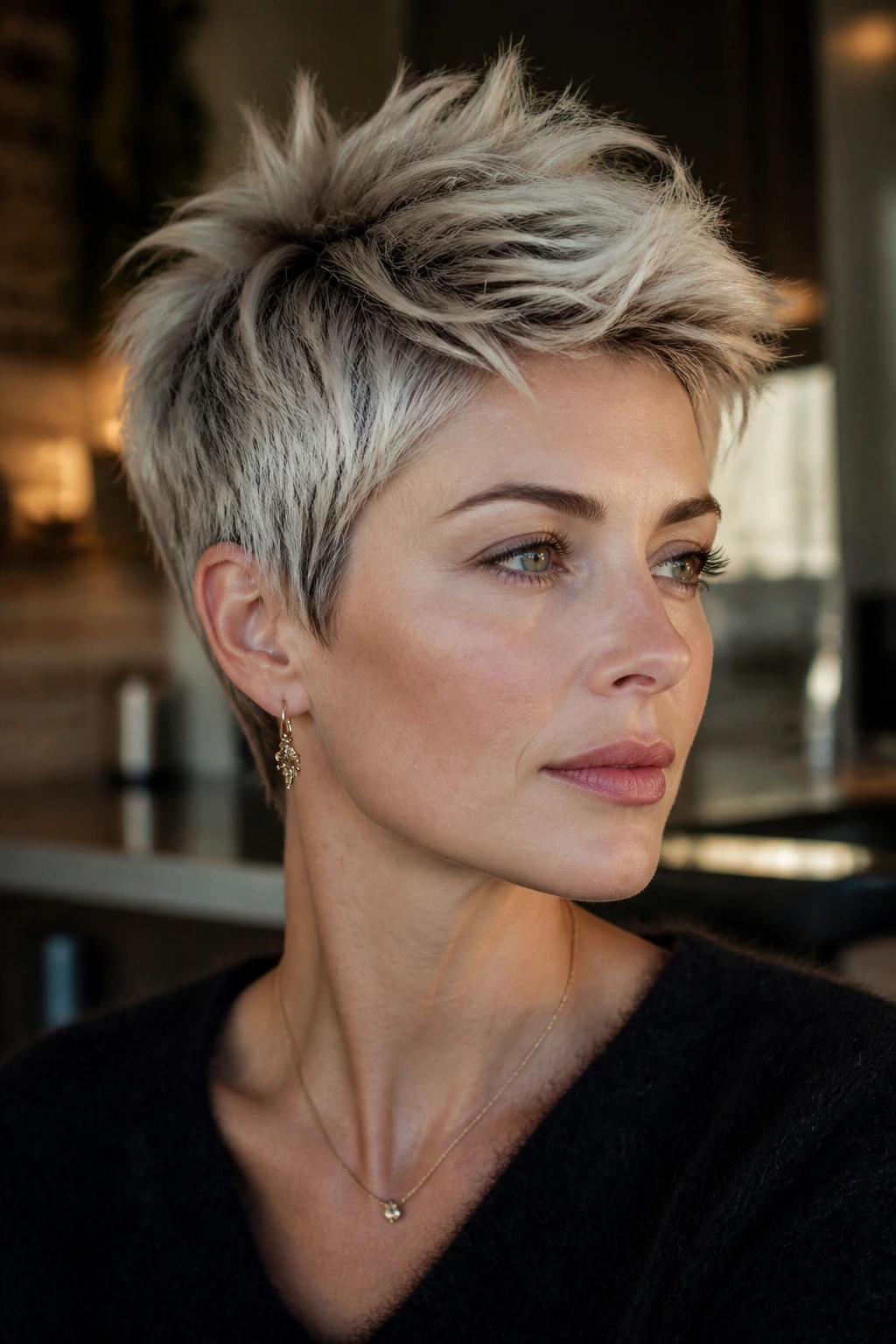 Layered pixie with piecey crown on a real person