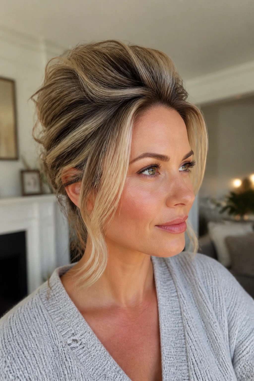 Real woman with lifted crown hairstyle