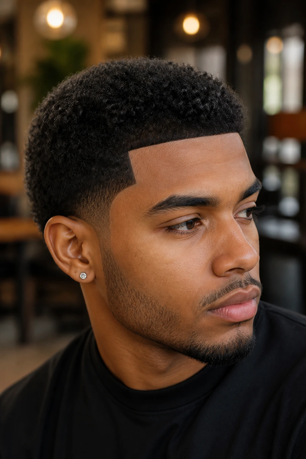 Close-up of a man with line-up crop and crisp front edge
