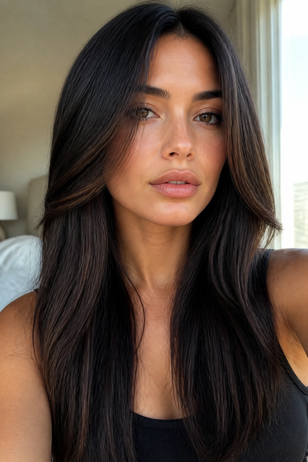 Close-up portrait of a real woman with lip-line face frame front pieces starting at the lips.