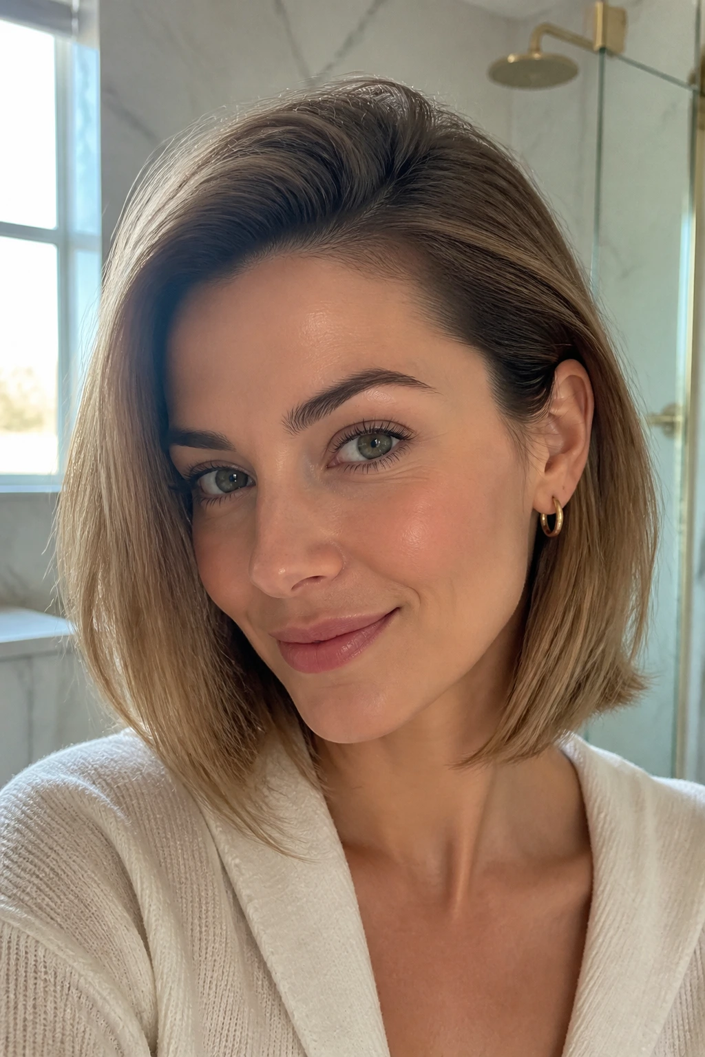 Portrait of a woman with tucked-behind-ear lob and root lift